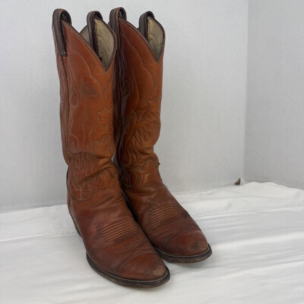 Vintage Tony Lama Leather Western Cowboy Boots Womens Pointed Toe Made in USA